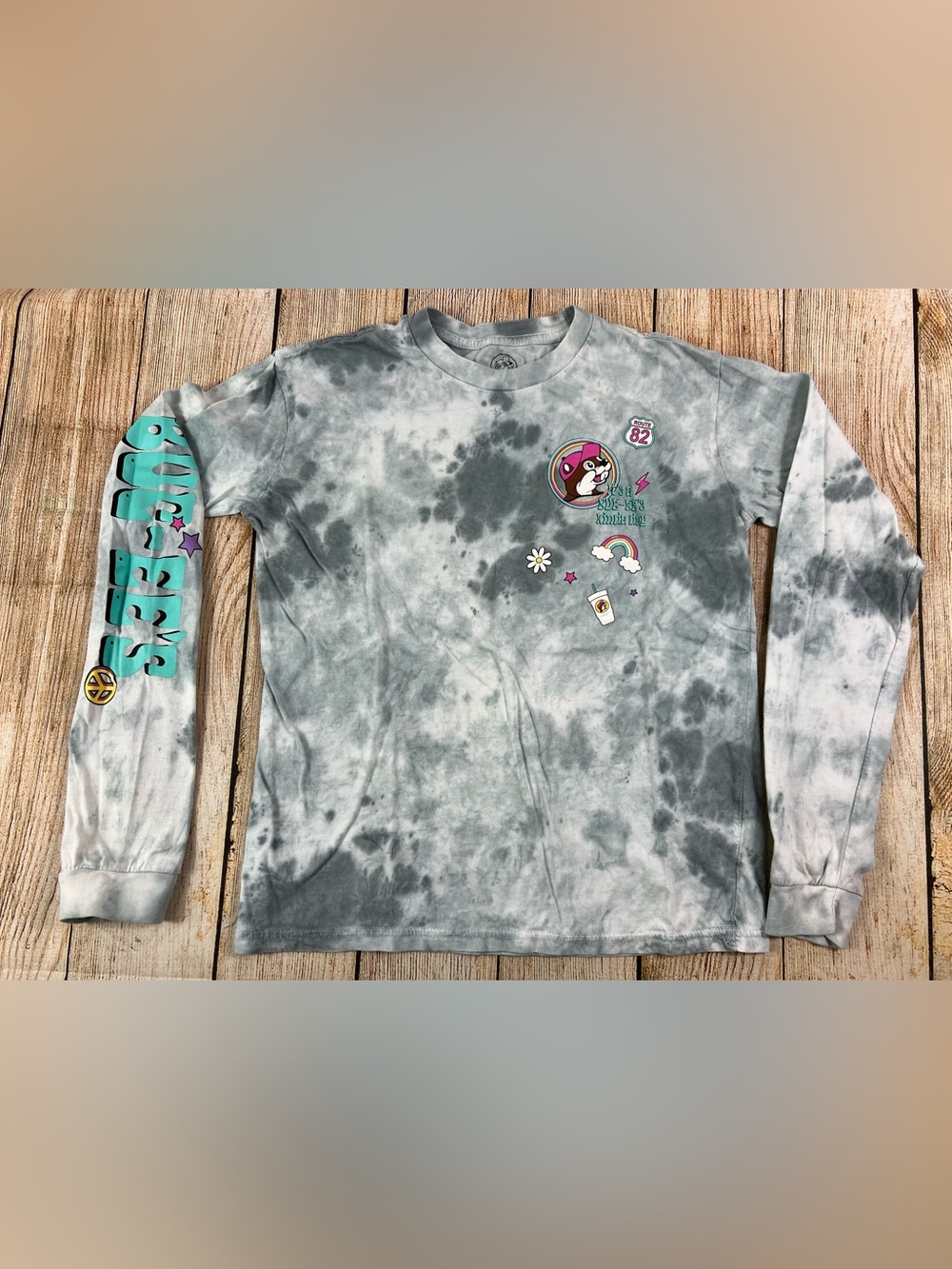 Buc-ee’s Bucees Tie dye Grey Long Sleeve Shirt Youth Girls Size Medium
